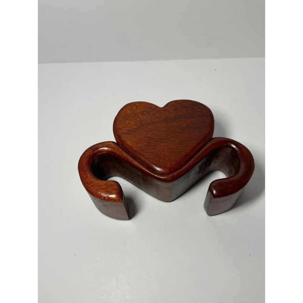 Handcrafted Heart Wooden Secret Puzzle Box Decorative Jewelry Trinket Case Brown